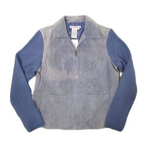 Woman's Vintage AMI Genuine Suede Leather Sweater Jacket Large Blue/Grey
